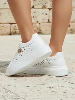 Damskie sneakersy Calista Bianco z eko skóry, ażurowe, wiosenne 4,5 cm
