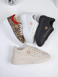 Damskie sneakersy Calista Bianco z eko skóry, ażurowe, wiosenne 4,5 cm