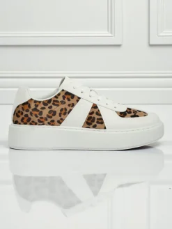 Damskie Sneakersy Calista Leopardia – Białe Skóra Eko Tkanina Wiosna 4cm