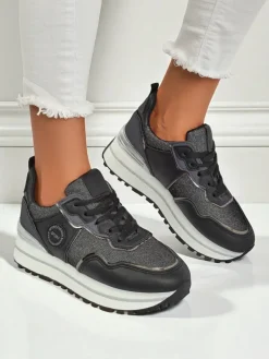 Damskie sneakersy Callista Nero na platformie 4cm, skóra ekologiczna