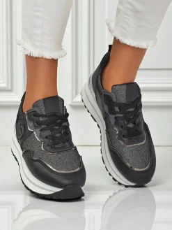 Damskie sneakersy Callista Nero na platformie 4cm, skóra ekologiczna