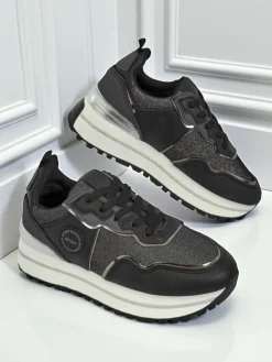 Damskie sneakersy Callista Nero na platformie 4cm, skóra ekologiczna