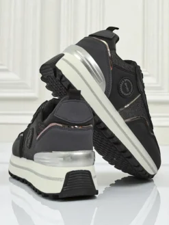 Damskie sneakersy Callista Nero na platformie 4cm, skóra ekologiczna