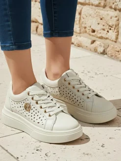 Damskie sneakersy Callista beżowe skóra ekologiczna wiosna płaski obcas