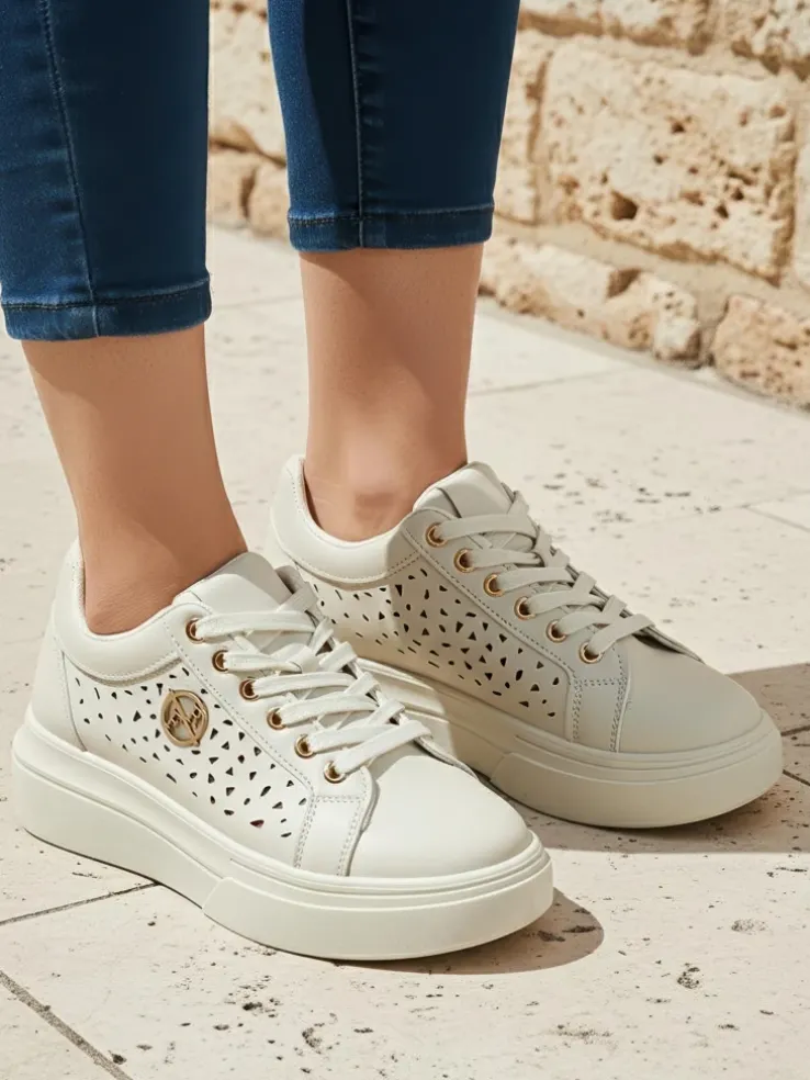 Damskie sneakersy Callista beżowe skóra ekologiczna wiosna płaski obcas