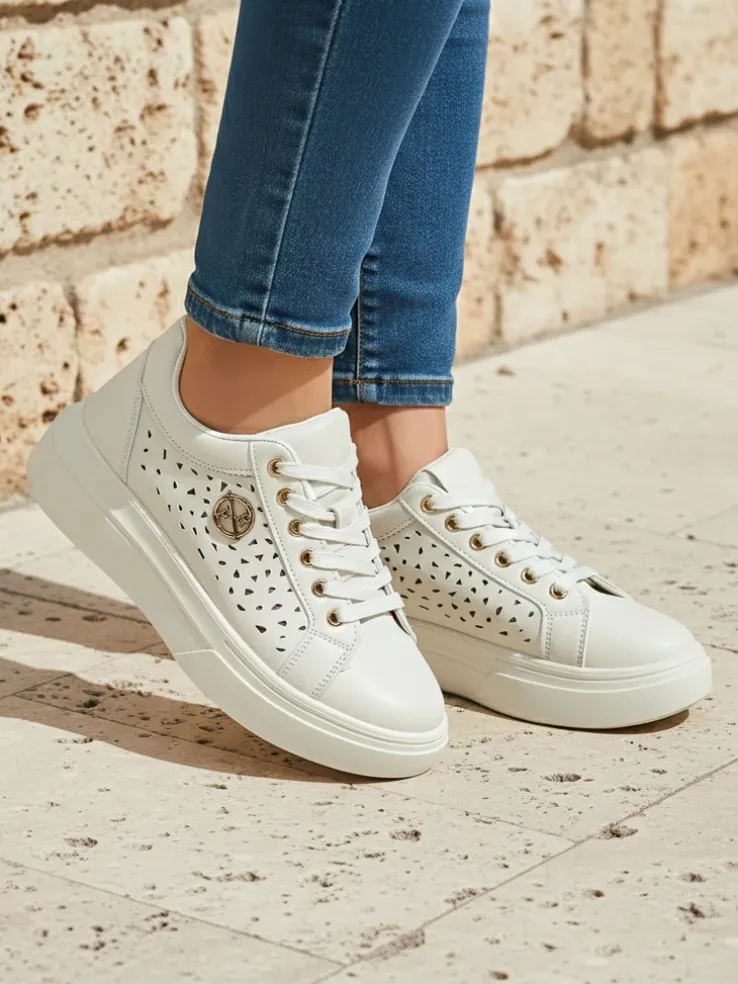 Damskie sneakersy Callista beżowe skóra ekologiczna wiosna płaski obcas