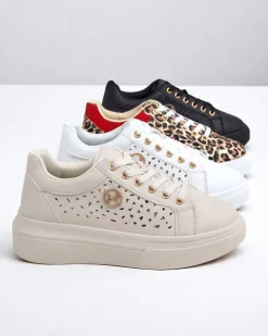 Damskie sneakersy Callista beżowe skóra ekologiczna wiosna płaski obcas