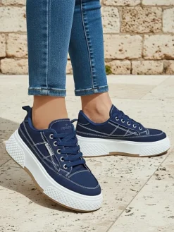 Damskie sneakersy Callista na platformie granatowe tkanina wiosna-lato