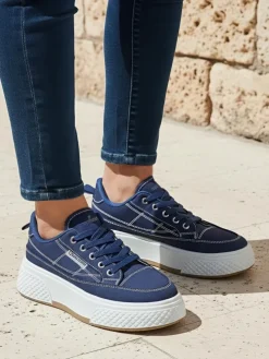 Damskie sneakersy Callista na platformie granatowe tkanina wiosna-lato