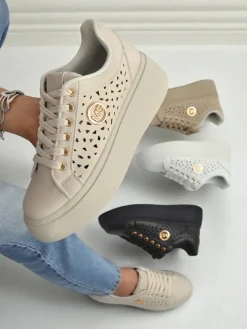 Damskie Sneakersy Ecru na platformie Boreas Royalfashion skóra ekologiczna