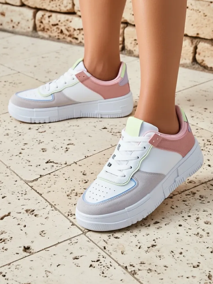 Damskie sneakersy Hypatia Pastello jasny szary skóra eko wiosna 4cm