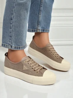 Damskie sneakersy Hypatia Mesh jasny brąz na lato płaska podeszwa 3cm