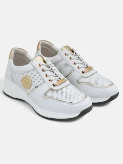 Damskie sneakersy koturny Calista Athena białe skóra ekologiczna