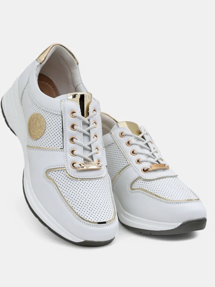 Damskie sneakersy koturny Calista Athena białe skóra ekologiczna