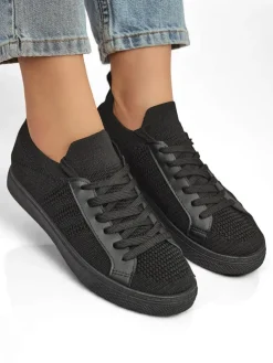 Damskie sneakersy Livia Nero – czarne tenisówki z tkaniny i ekoskóry na płaskiej podeszwie