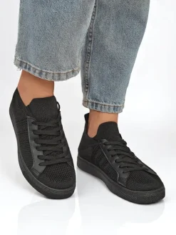 Damskie sneakersy Livia Nero – czarne tenisówki z tkaniny i ekoskóry na płaskiej podeszwie