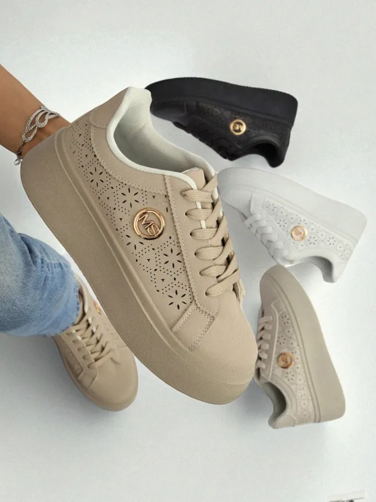 Damskie sneakersy platforma Callista Royalfashion ecru skóra ekologiczna