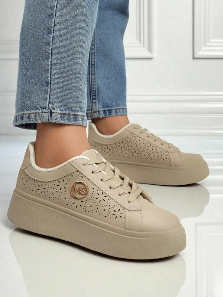 Damskie sneakersy platforma Callista Royalfashion ecru skóra ekologiczna