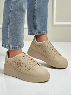 Damskie sneakersy platforma Callista Royalfashion ecru skóra ekologiczna