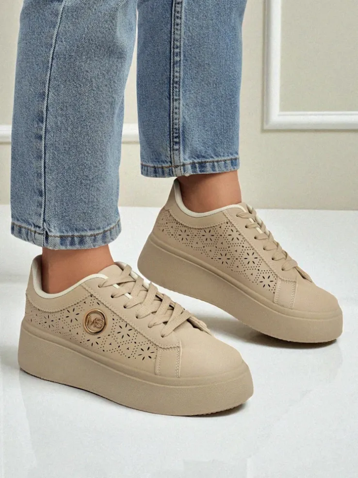 Damskie sneakersy platforma Callista Royalfashion ecru skóra ekologiczna