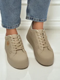 Damskie sneakersy platforma Callista Royalfashion ecru skóra ekologiczna