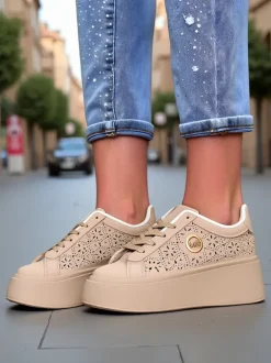 Damskie sneakersy platforma Callista Royalfashion ecru skóra ekologiczna