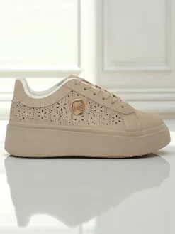 Damskie sneakersy platforma Callista Royalfashion ecru skóra ekologiczna