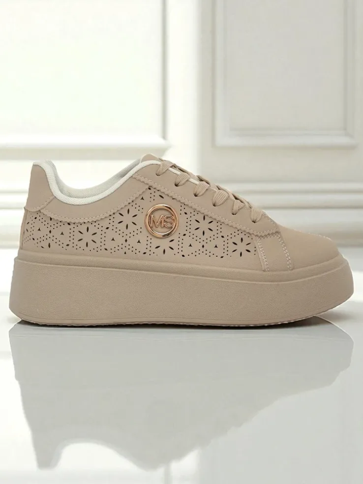 Damskie sneakersy platforma Callista Royalfashion ecru skóra ekologiczna