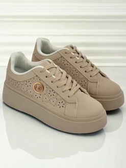 Damskie sneakersy platforma Callista Royalfashion ecru skóra ekologiczna