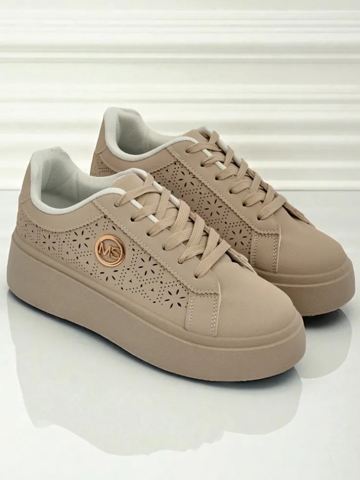 Damskie sneakersy platforma Callista Royalfashion ecru skóra ekologiczna