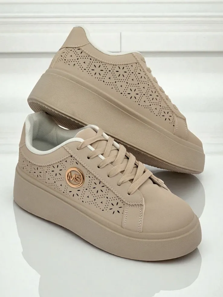 Damskie sneakersy platforma Callista Royalfashion ecru skóra ekologiczna