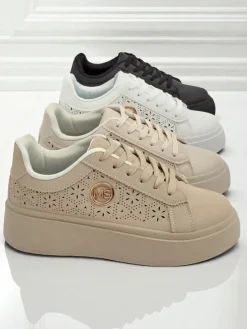 Damskie sneakersy platforma Callista Royalfashion ecru skóra ekologiczna