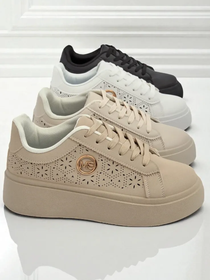 Damskie sneakersy platforma Callista Royalfashion ecru skóra ekologiczna