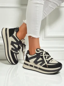 Damskie sneakersy platformowe Selene Nero ze skóry ekologicznej czarne