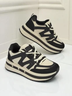 Damskie sneakersy platformowe Selene Nero ze skóry ekologicznej czarne