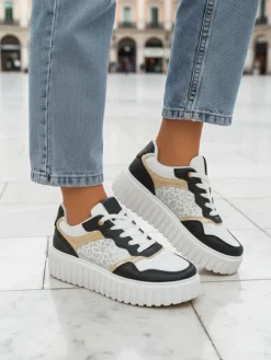 Damskie sneakersy Royalfashion Callista platforma czarne skóra eko rozmiar 40