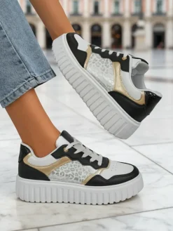 Damskie sneakersy Royalfashion Callista platforma czarne skóra eko rozmiar 40