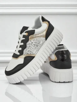 Damskie sneakersy Royalfashion Callista platforma czarne skóra eko rozmiar 40