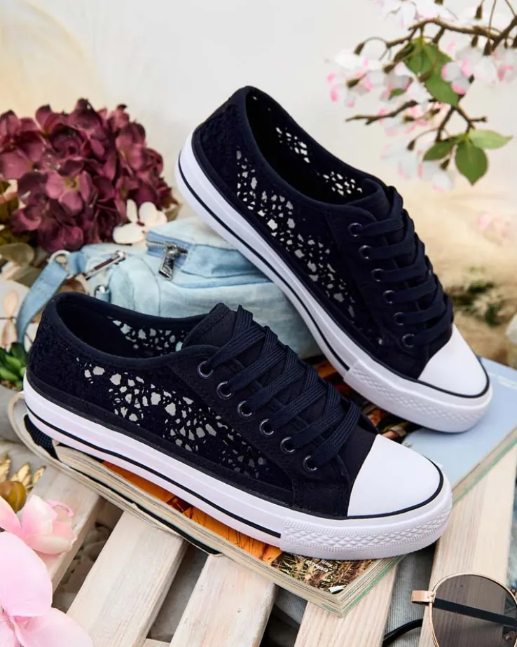 Damskie tenisówki Callista granatowe ażurowe na płaskiej podeszwie