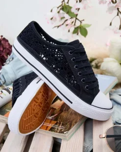 Damskie tenisówki Callista granatowe ażurowe na płaskiej podeszwie