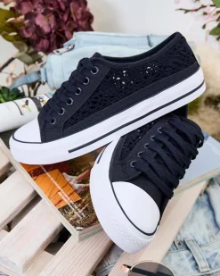 Damskie tenisówki Callista granatowe ażurowe na płaskiej podeszwie