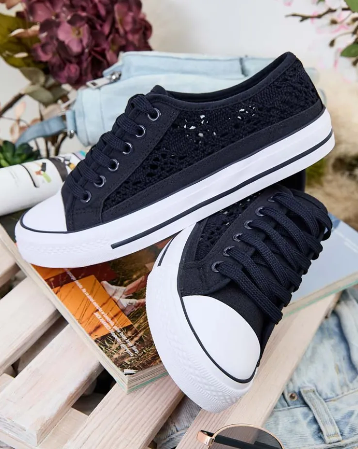 Damskie tenisówki Callista granatowe ażurowe na płaskiej podeszwie