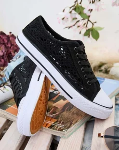 Damskie trampki Calista Nero z koronką, oddychające – kolekcja Lato/Wiosna