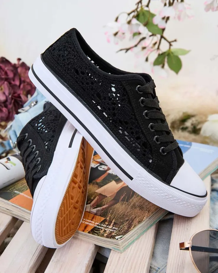 Damskie trampki Calista Nero z koronką, oddychające – kolekcja Lato/Wiosna