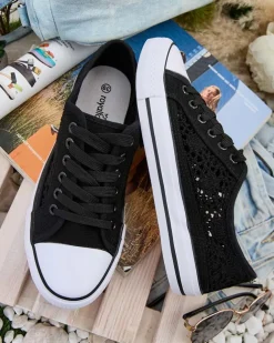 Damskie trampki Calista Nero z koronką, oddychające – kolekcja Lato/Wiosna