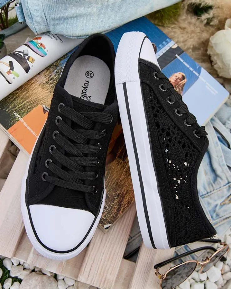 Damskie trampki Calista Nero z koronką, oddychające – kolekcja Lato/Wiosna