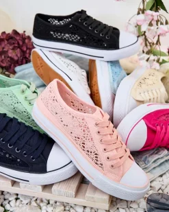 Damskie trampki Calista Nero z koronką, oddychające – kolekcja Lato/Wiosna