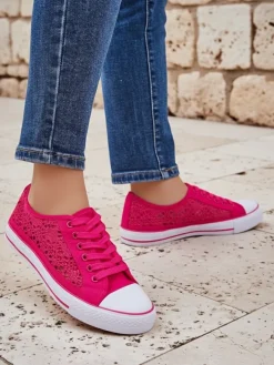 Damskie trampki Callista Fuksja - lekka tkanina, płaska podeszwa 2,5 cm