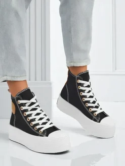 Damskie trampki Callisto Nero na platformie, tkanina, czarne, lato/jesień