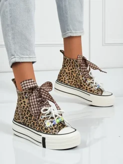 Damskie trampki Leonora Leo brązowe na platformie – styl włoski, tkanina